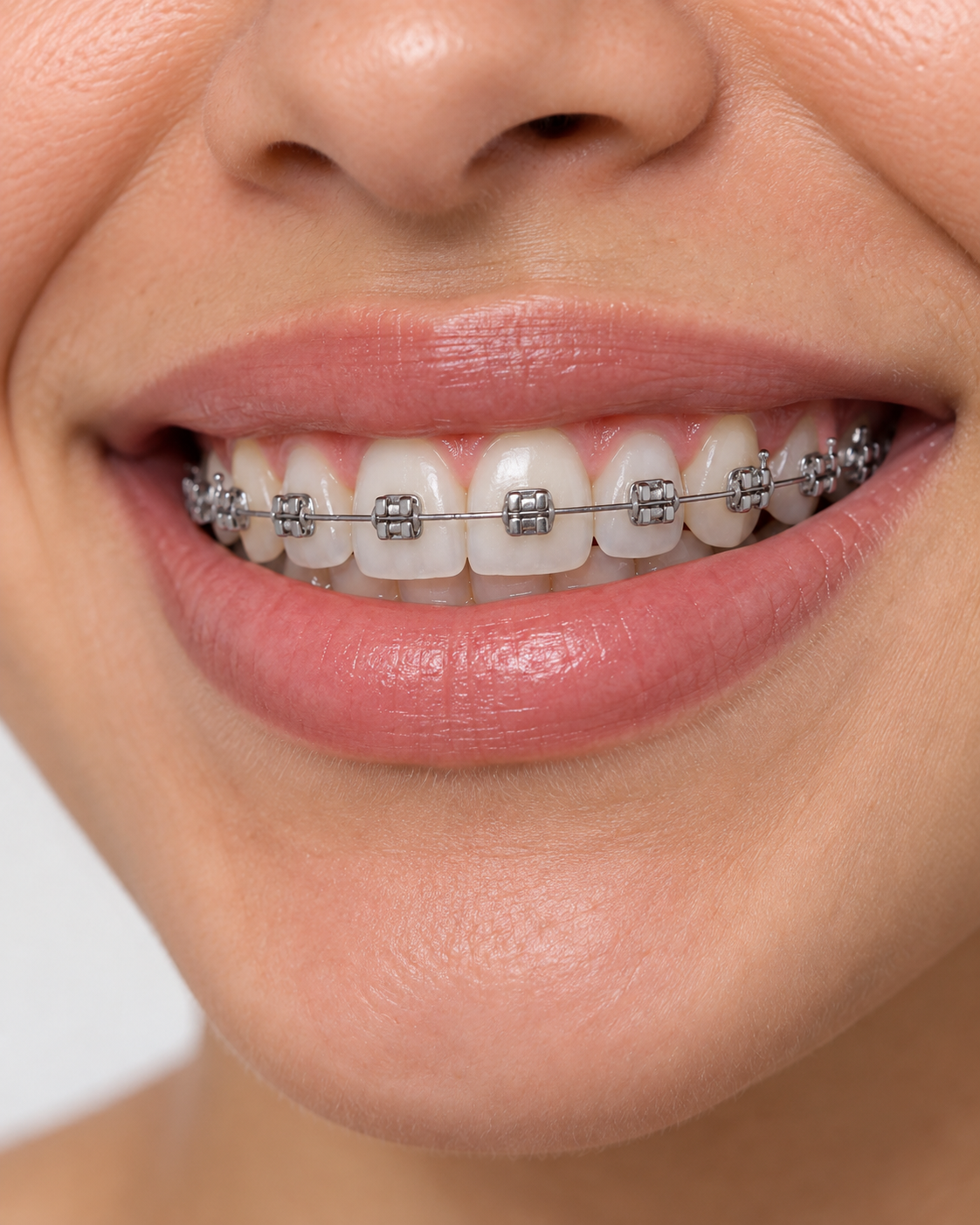 Sorriso com aparelho fixo metálico