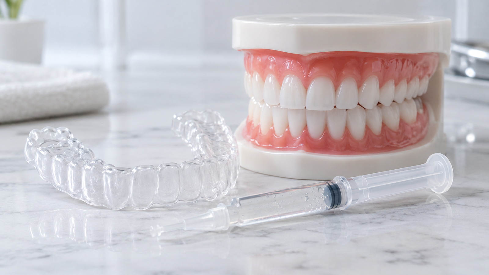 Modelo dentário com alinhador invisível encaixado — Milano Odontologia, Americana-SP