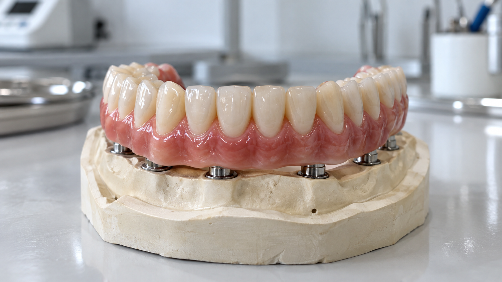 Prótese protocolo fixa sobre modelo de implantes — Milano Odontologia, Americana-SP